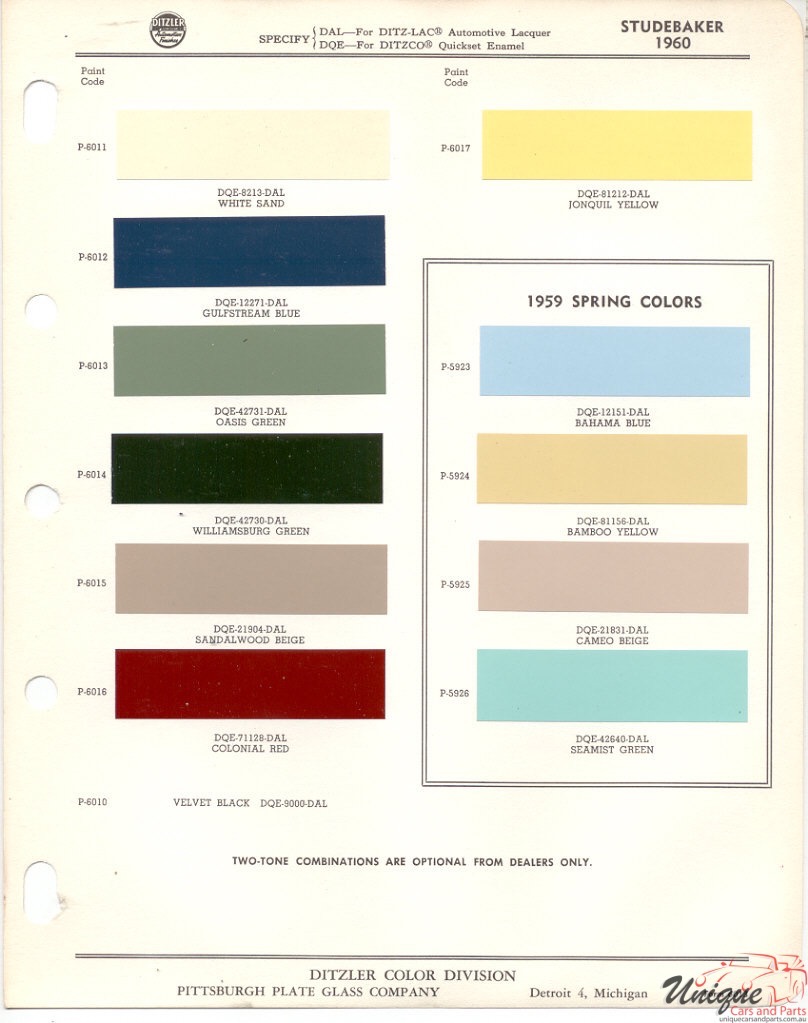 1960 Studebaker Paint Charts PPG 1
